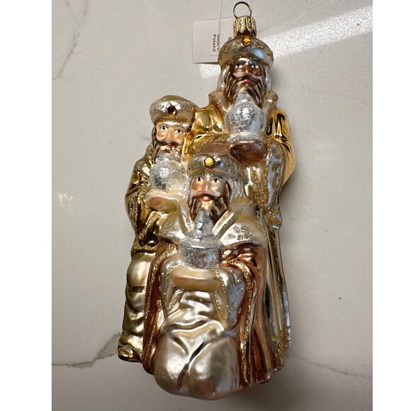 NWT Vtg Hand Blown Glass Three Wise Men Ornament: Silver & Gold, Made in Poland - Picture 3 of 7